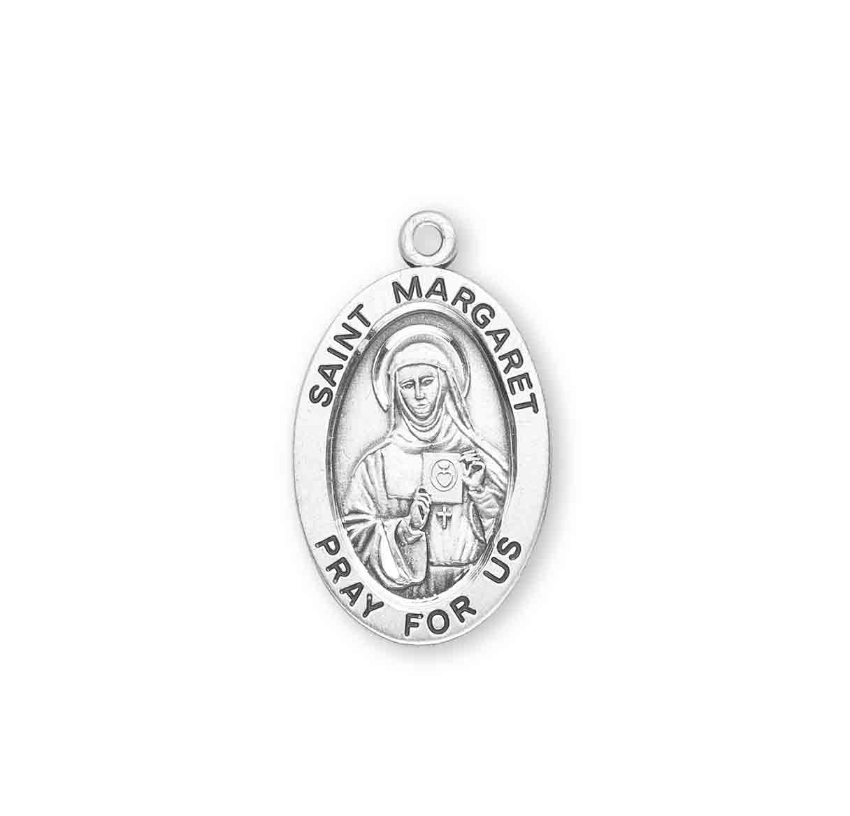 Patron Saint Margaret Oval Sterling Silver Medal Pendant with Chain | .925 Silver