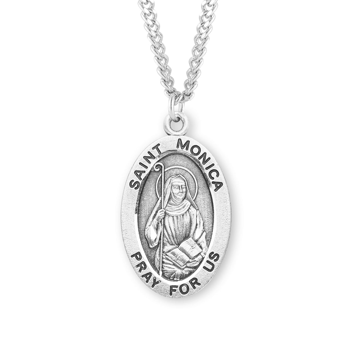 Patron Saint Monica Oval Sterling Silver Medal Pendant with Chain | .925 Silver