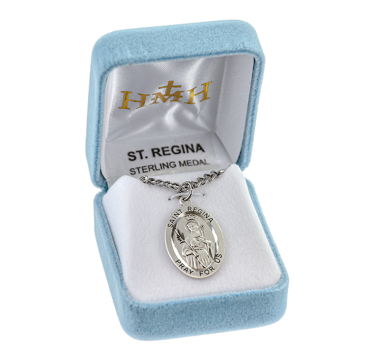 Patron Saint Regina Oval Sterling Silver Medal Pendant with Chain | .925 Silver