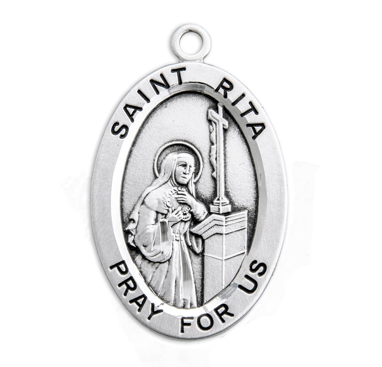 Patron Saint Rita Oval Sterling Silver Medal Pendant with Chain | .925 Silver