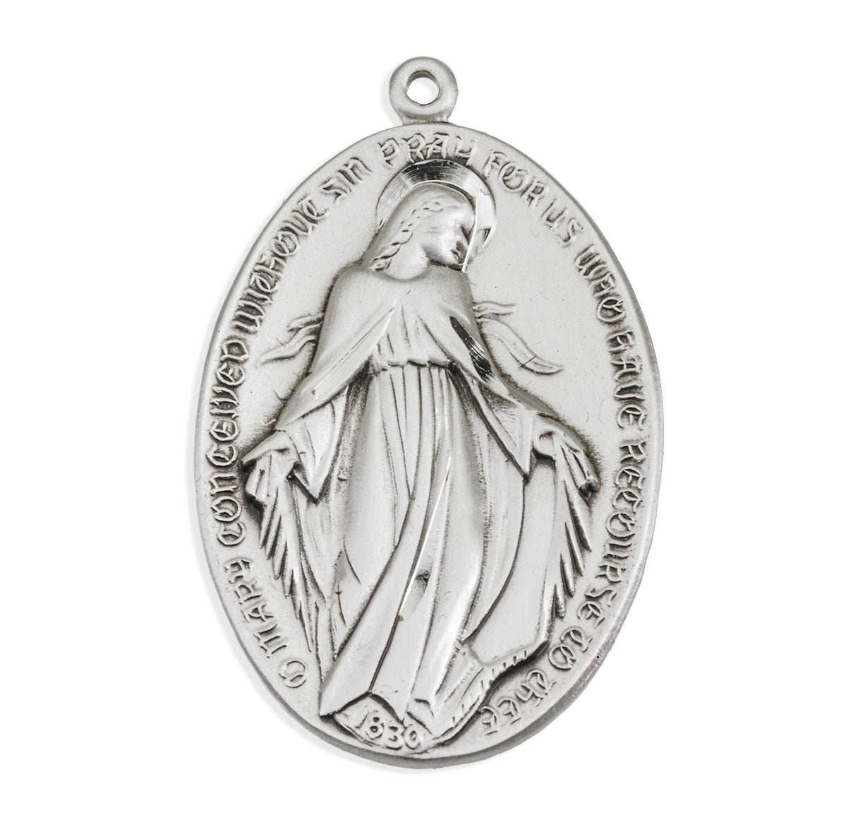 Sterling Silver Profile "Art Deco" Style Miraculous Medal Pendant with Chain | .925 Silver
