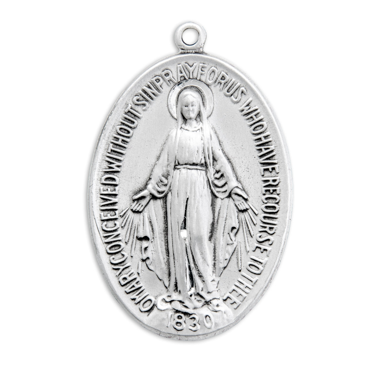 Sterling Silver Oval Miraculous Medal Pendant with Chain | .925 Silver
