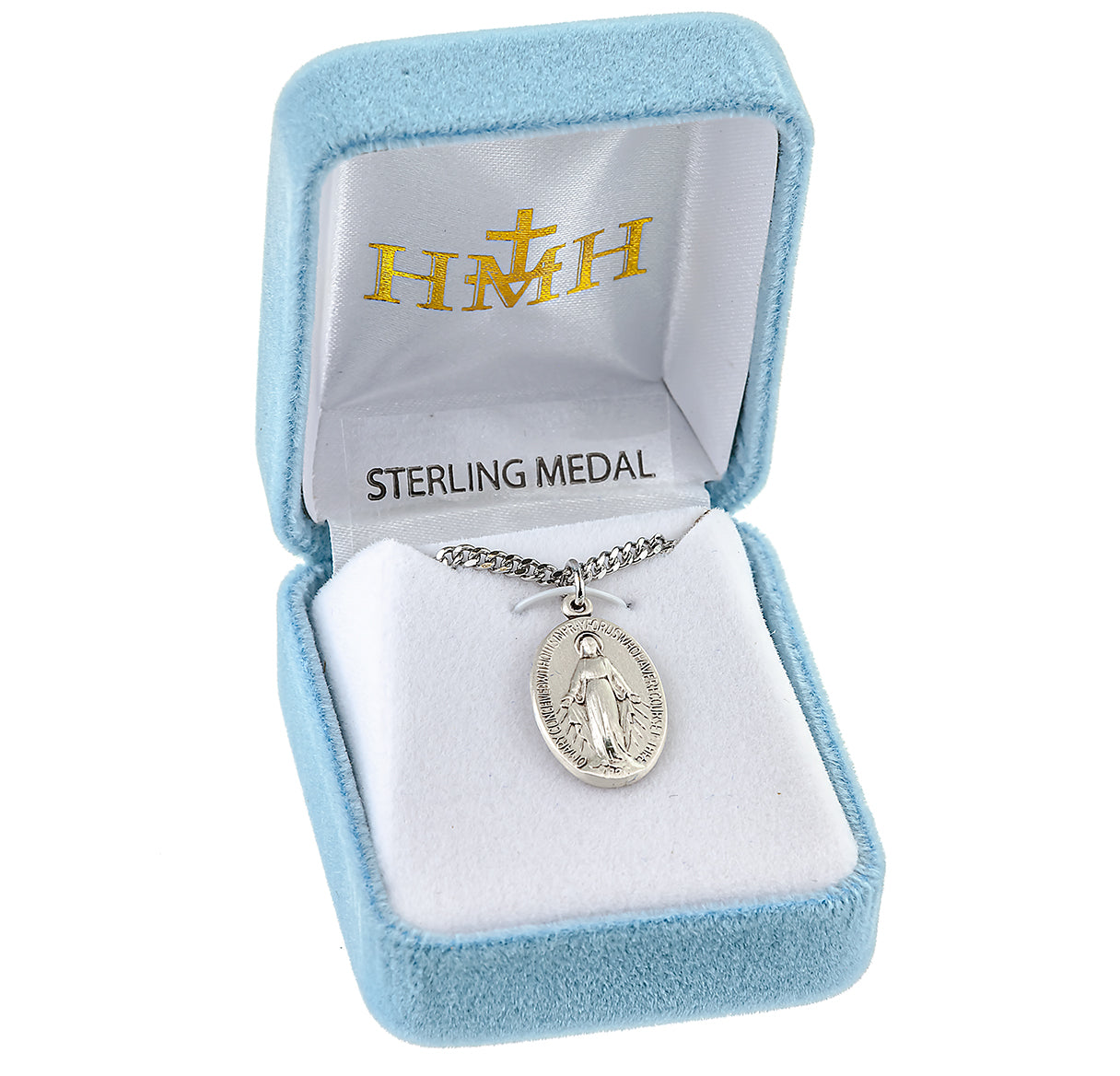 Sterling Silver Oval Miraculous Medal Pendant with Chain | .925 Silver