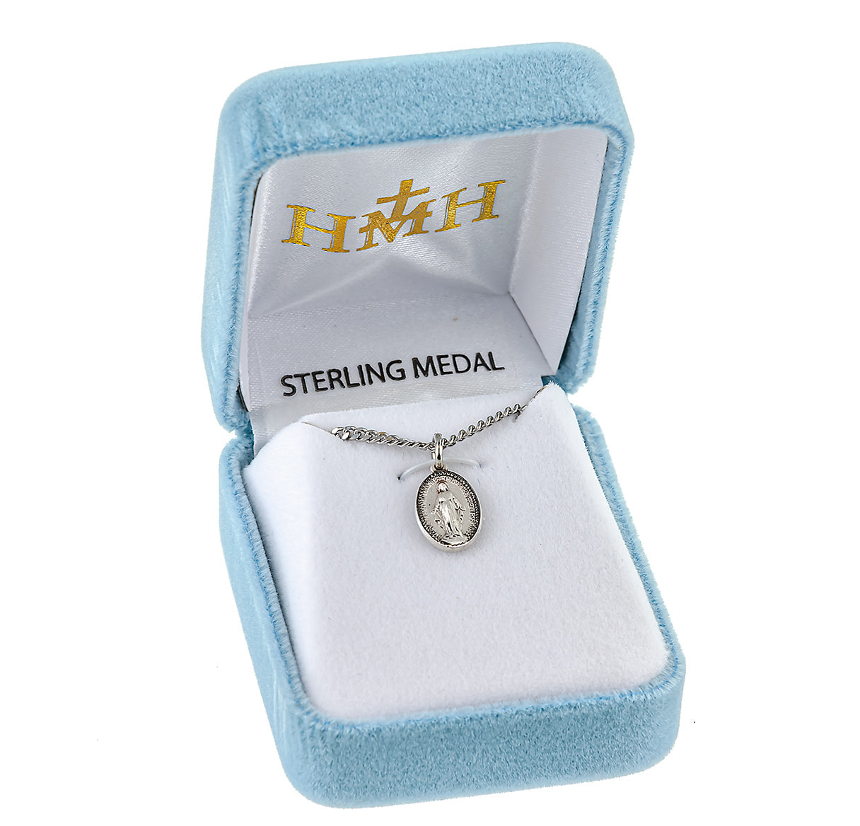 Sterling Silver Oval Miraculous Medal Pendant with Chain | .925 Silver