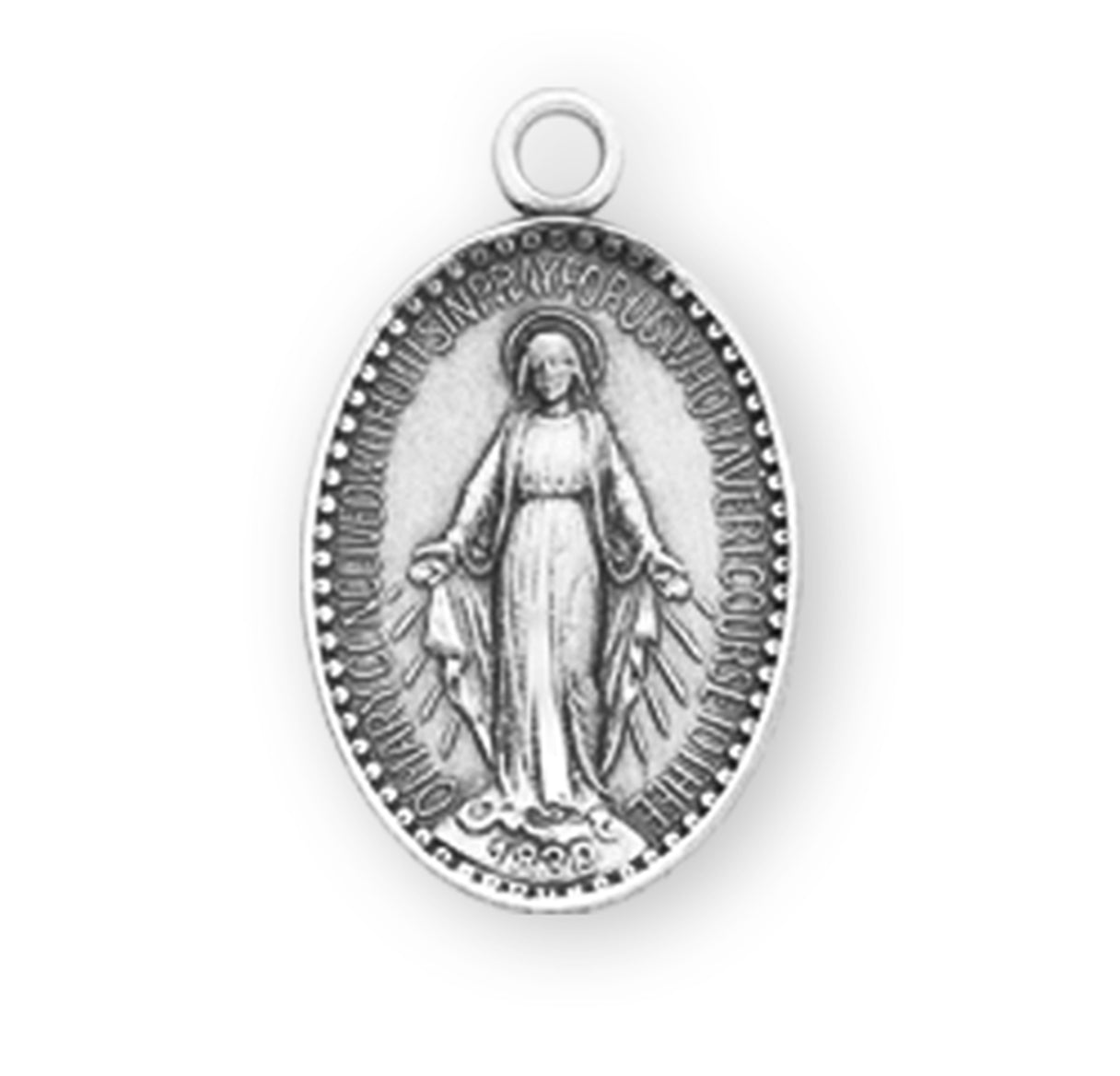 Sterling Silver Oval Miraculous Medal Pendant with Chain | .925 Silver