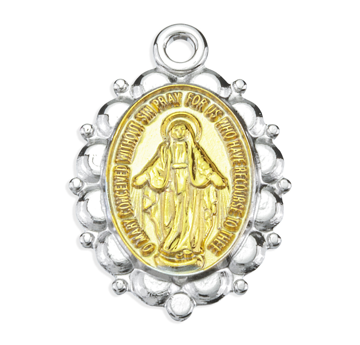 Sterling Silver Oval Two-Tone Miraculous Medal Pendant with Chain | .925 Silver
