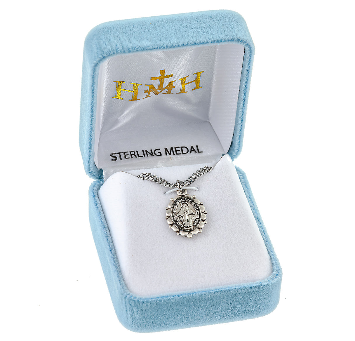 Sterling Silver Oval Miraculous Medal Pendant with Chain | .925 Silver