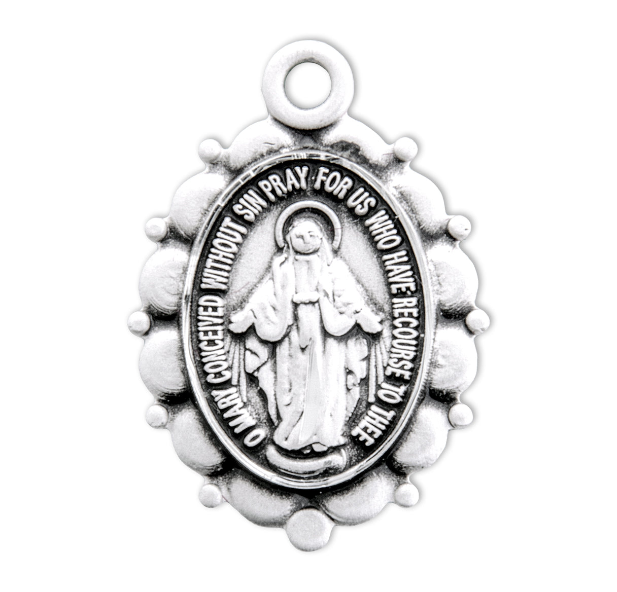 Sterling Silver Oval Miraculous Medal Pendant with Chain | .925 Silver
