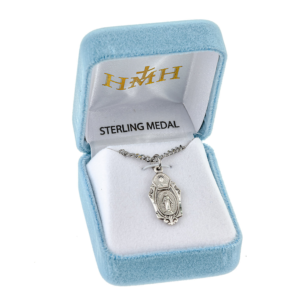 Sterling Silver Miraculous Medal Pendant with Chain Scapular Combination | .925 Silver