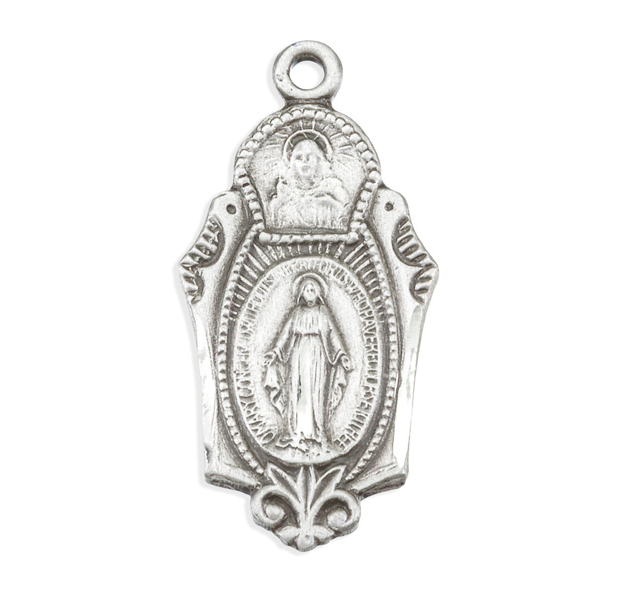 Sterling Silver Miraculous Medal Pendant with Chain Scapular Combination | .925 Silver