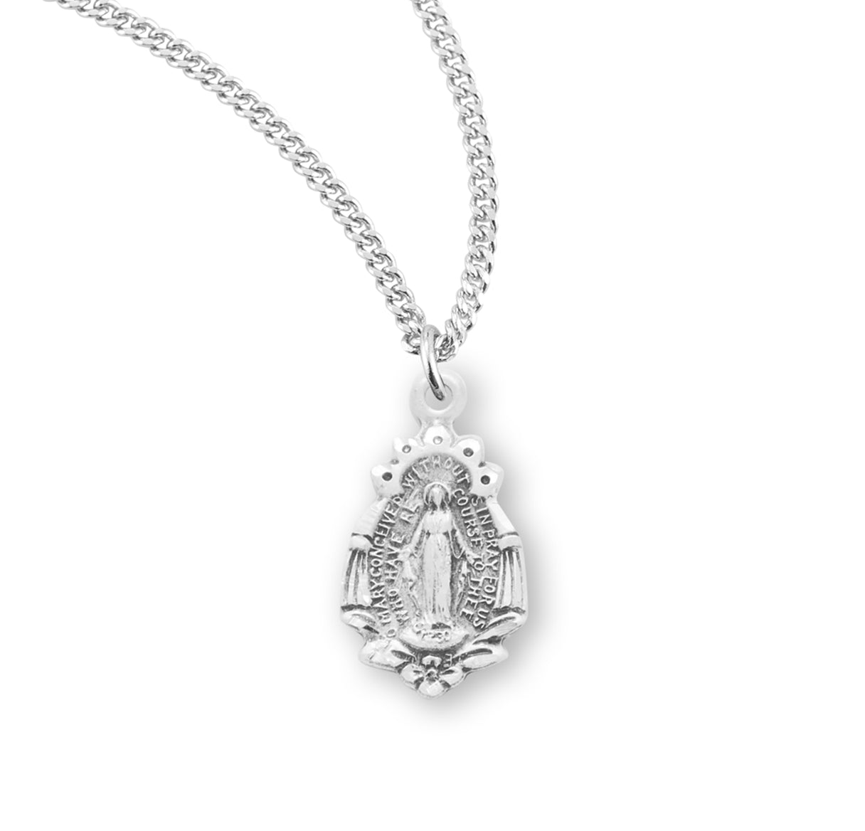 Sterling Silver Miraculous Medal Pendant with Chain | .925 Silver