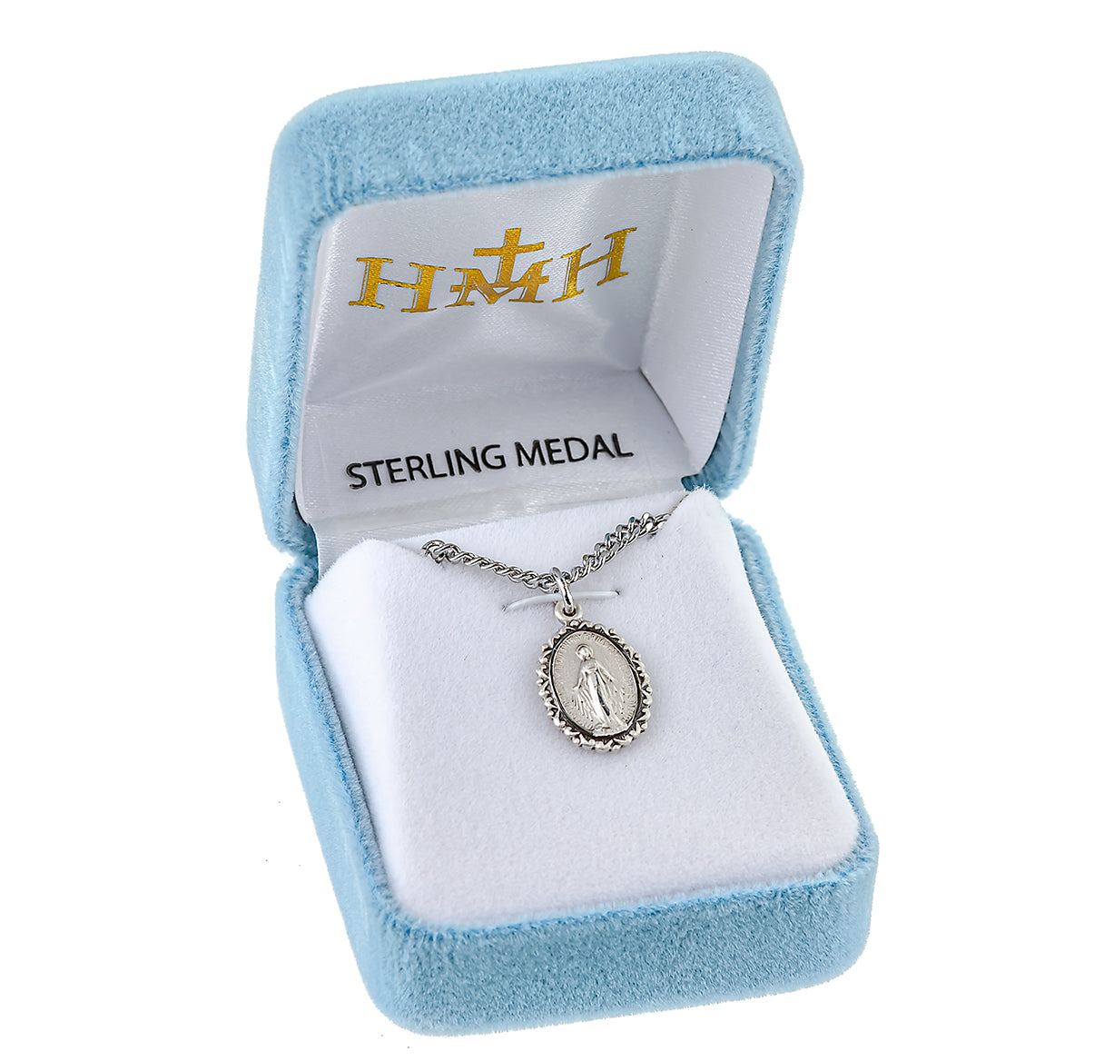 Sterling Silver Oval Miraculous Medal Pendant with Chain | .925 Silver