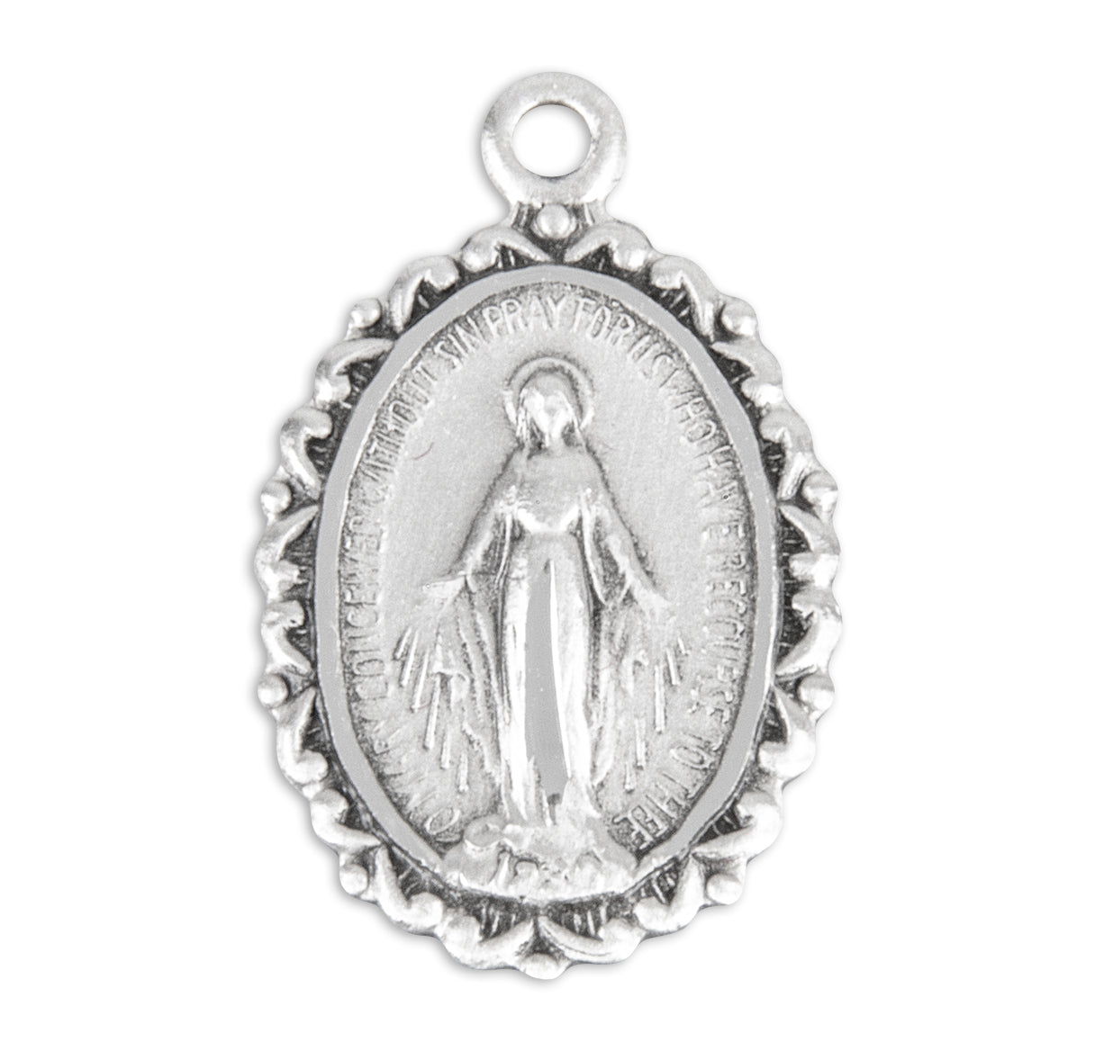 Sterling Silver Oval Miraculous Medal Pendant with Chain | .925 Silver