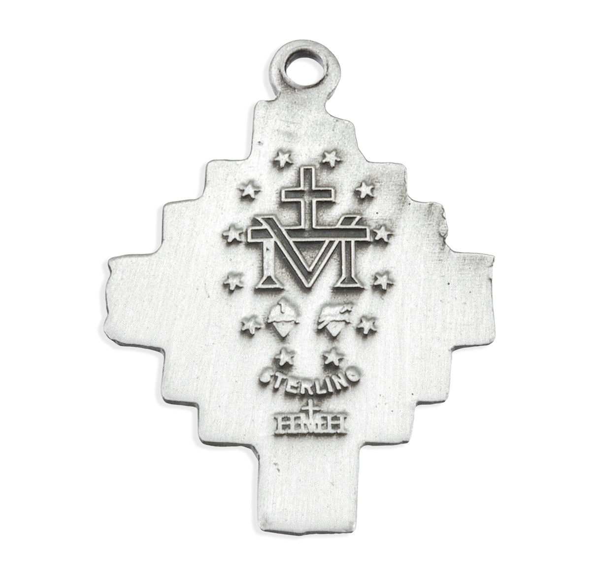Sterling Silver Flowered Cross Miraculous Medal Pendant with Chain | .925 Silver