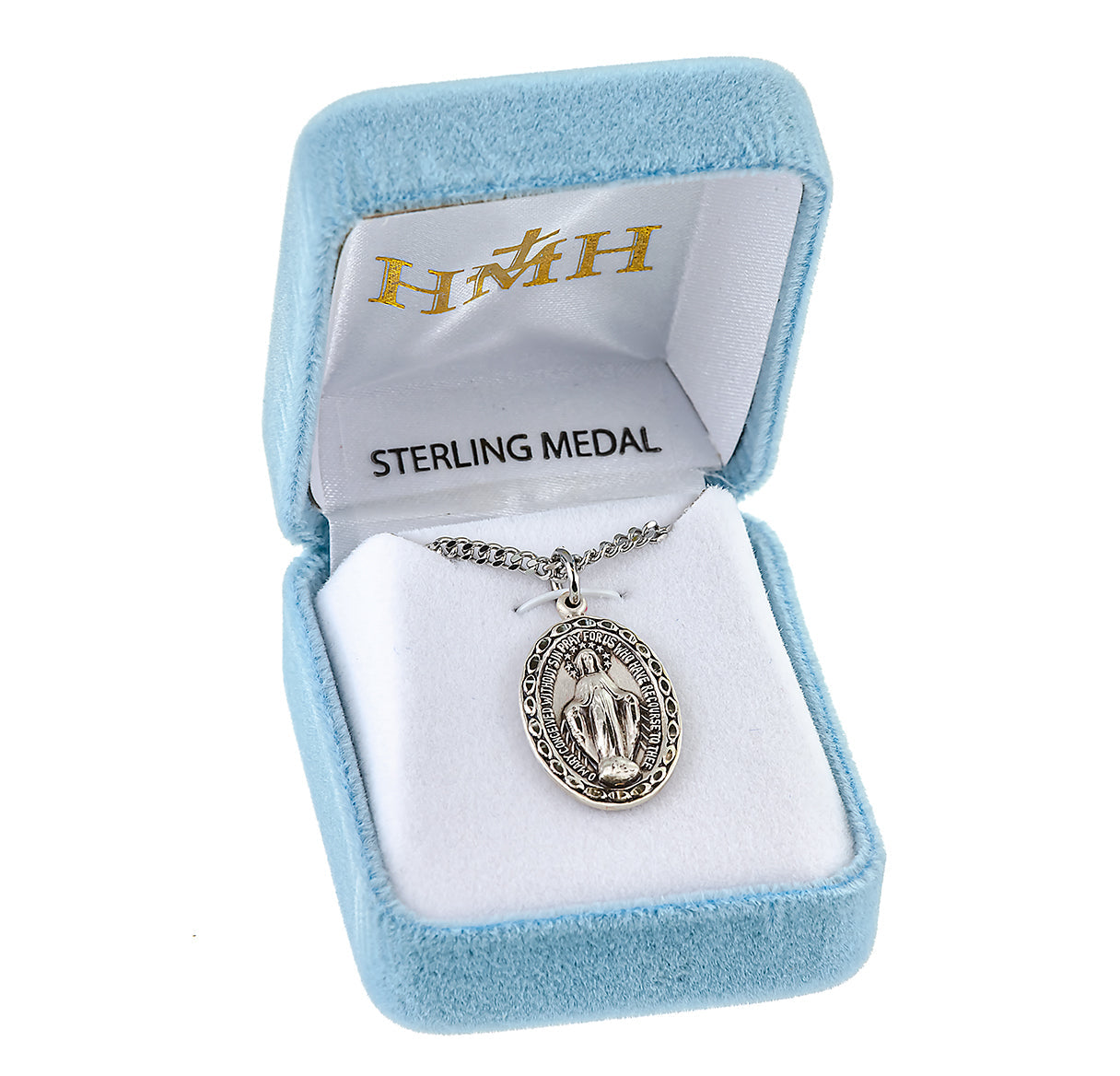 Sterling Silver Oval Miraculous Medal Pendant with Chain | .925 Silver