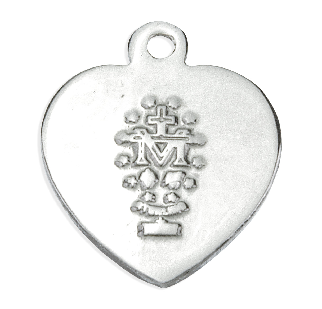 Sterling Silver Flower Enameled Heart Shape Miraculous Medal Pendant with Chain | .925 Silver