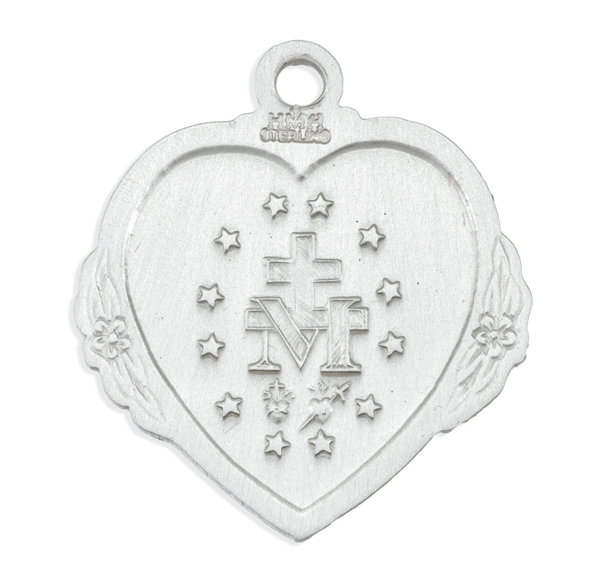 Sterling Silver Blue Enameled Heart Shape Miraculous Medal Pendant with Chain | .925 Silver