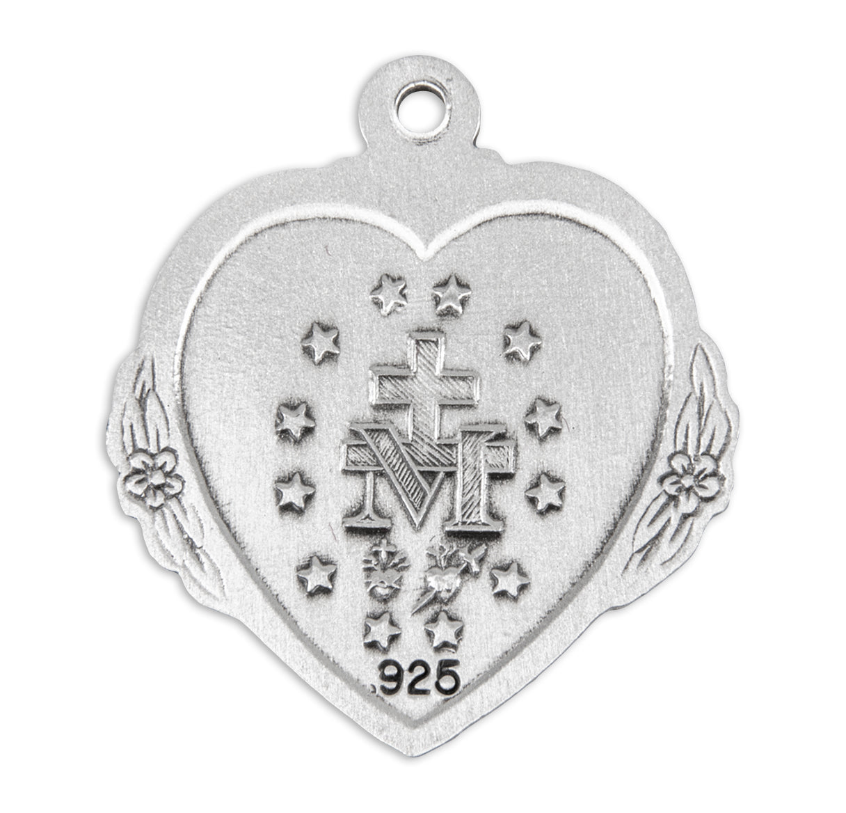 Sterling Silver Heart Shape Miraculous Medal Pendant with Chain | .925 Silver