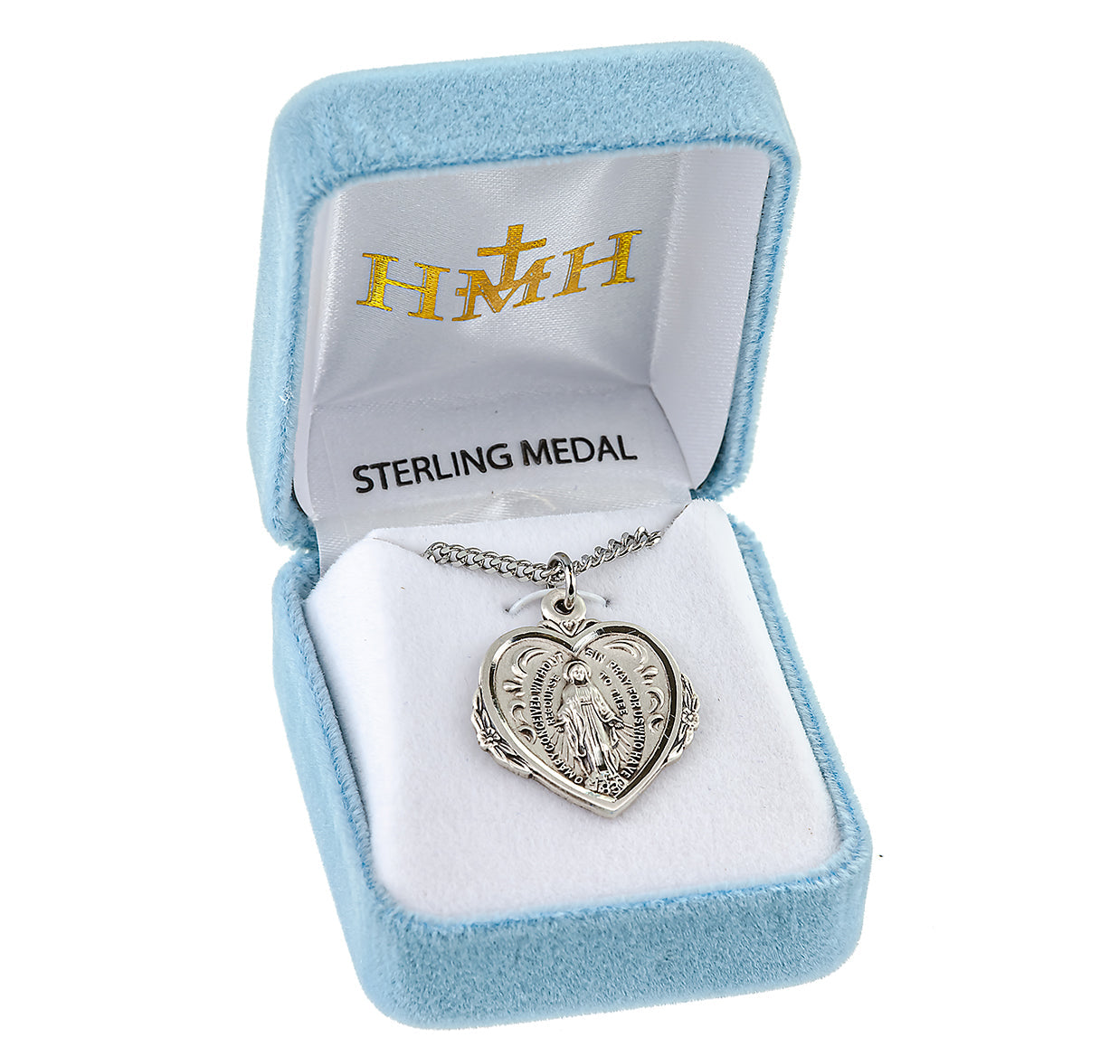 Sterling Silver Heart Shape Miraculous Medal Pendant with Chain | .925 Silver