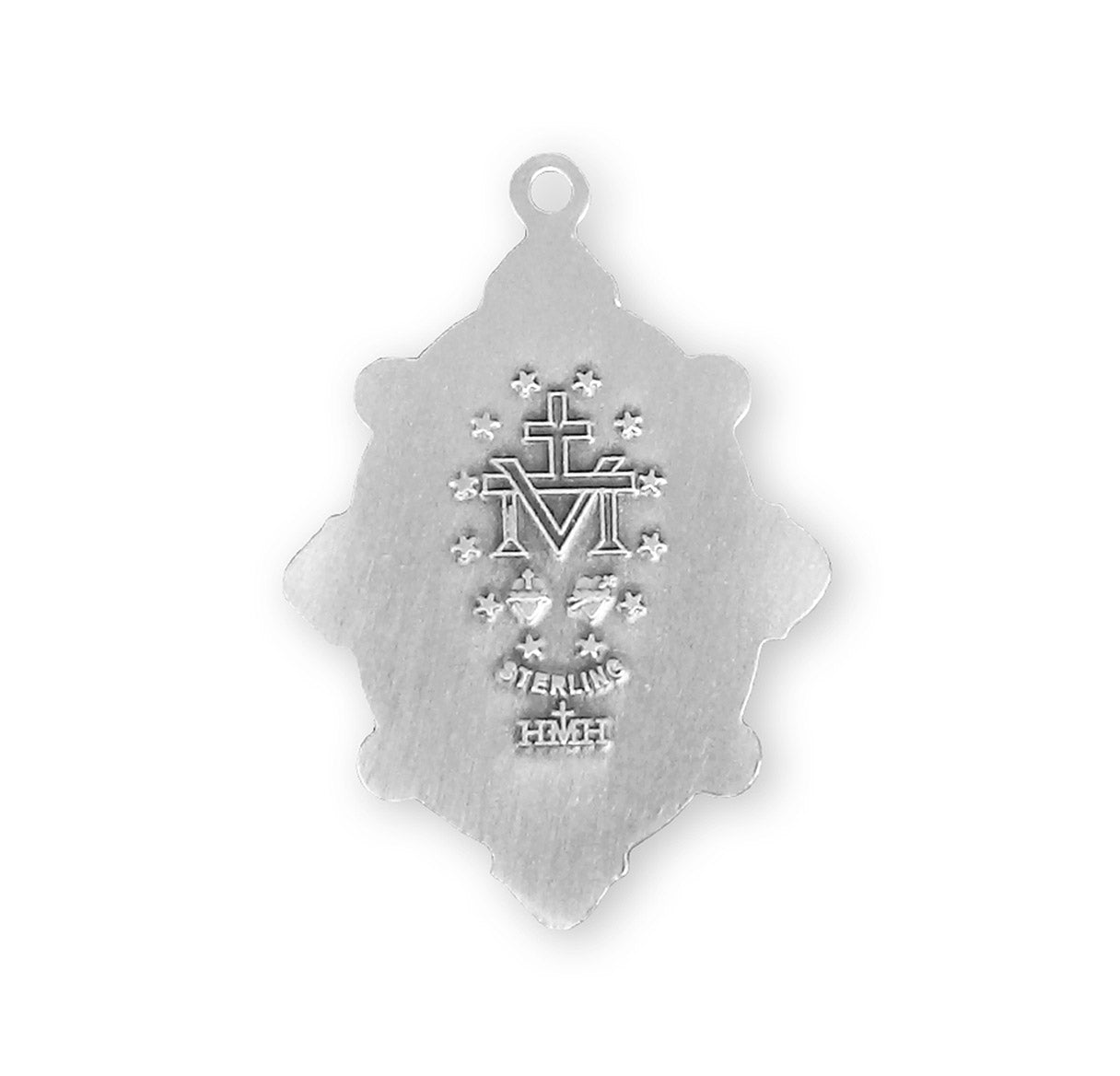 Sterling Silver Oval Miraculous Medal Pendant with Chain Set with Clear Crystals | .925 Silver