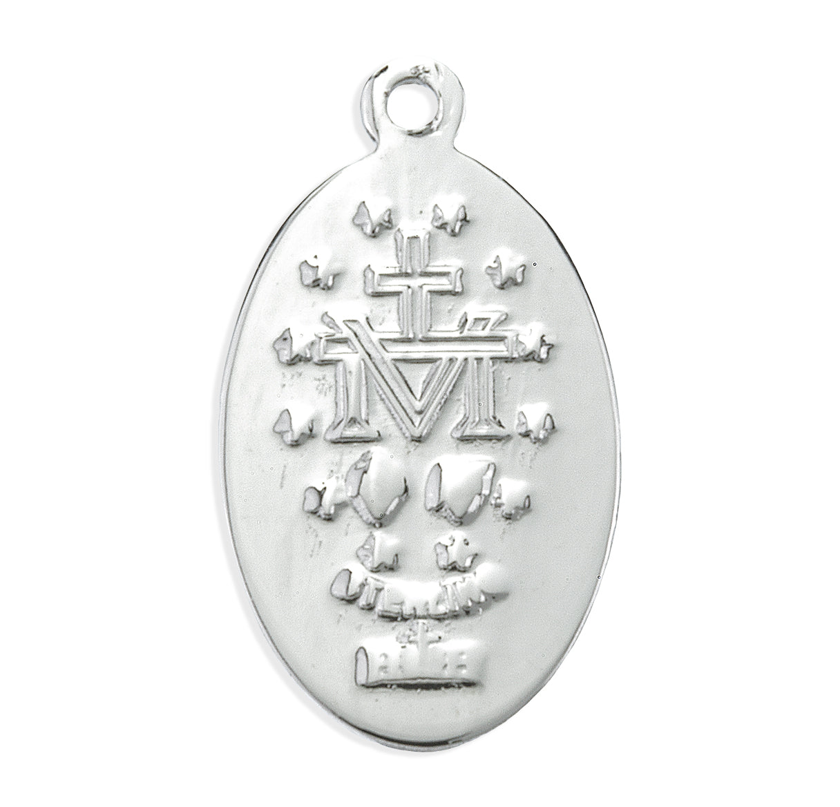Sterling Silver Oval Blue Enameled Miraculous Medal Pendant with Chain | .925 Silver