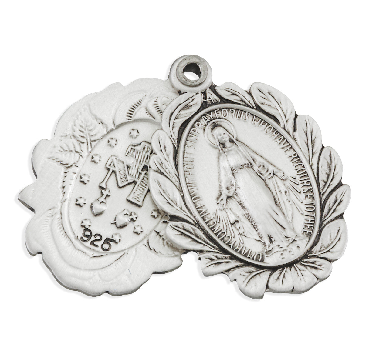 Sterling Silver Double Slide Rose Bud Miraculous Medal Necklace | .925 Silver