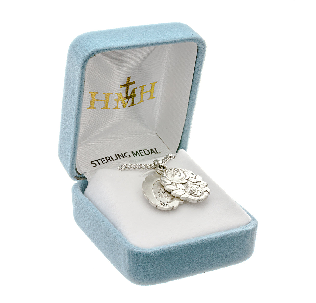 Sterling Silver Double Slide Rose Bud Miraculous Medal Pendant with Chain | .925 Silver