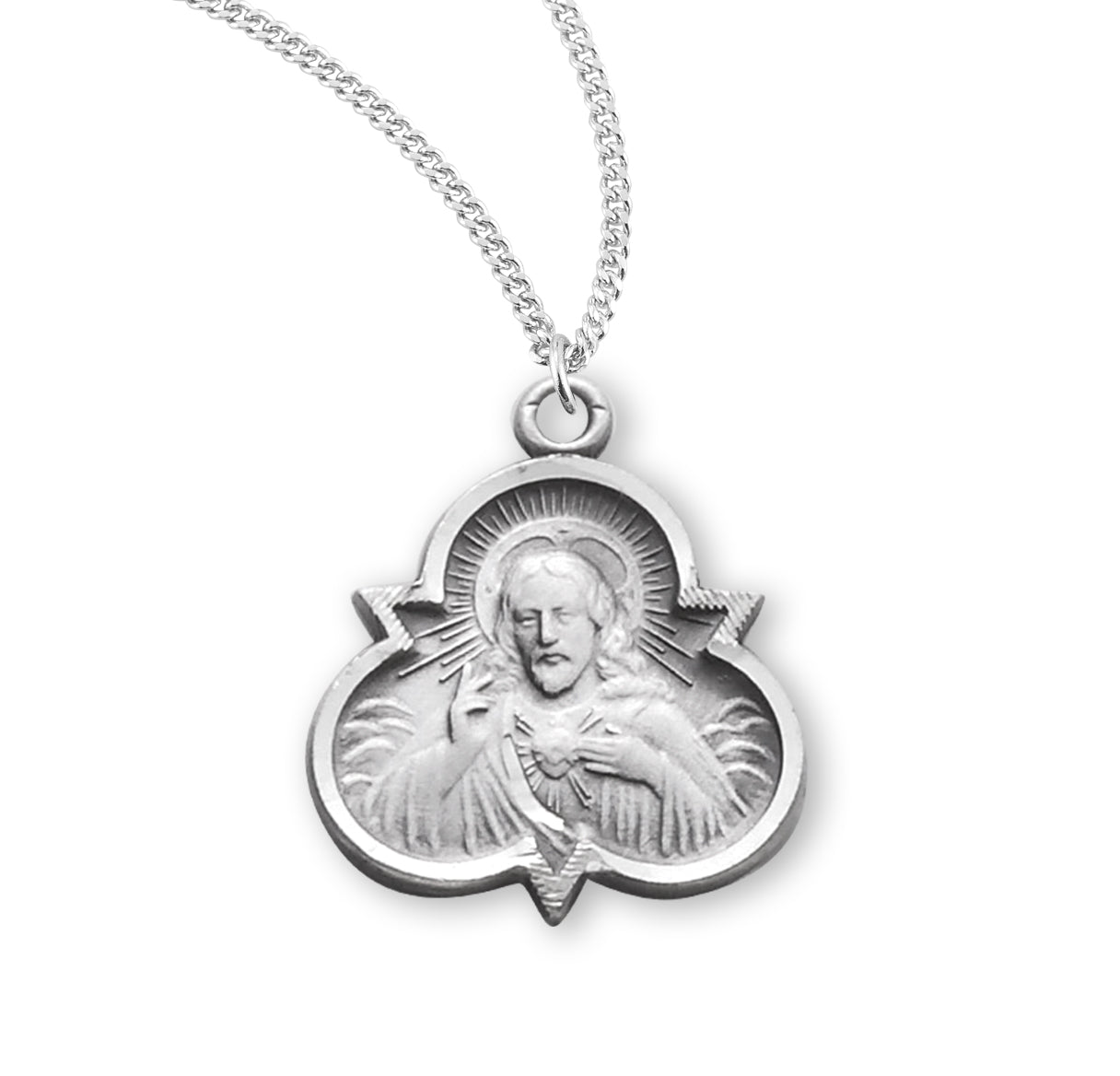 Sterling Silver Scapular Sacred Heart of Jesus Medal Pendant with Chain | .925 Silver