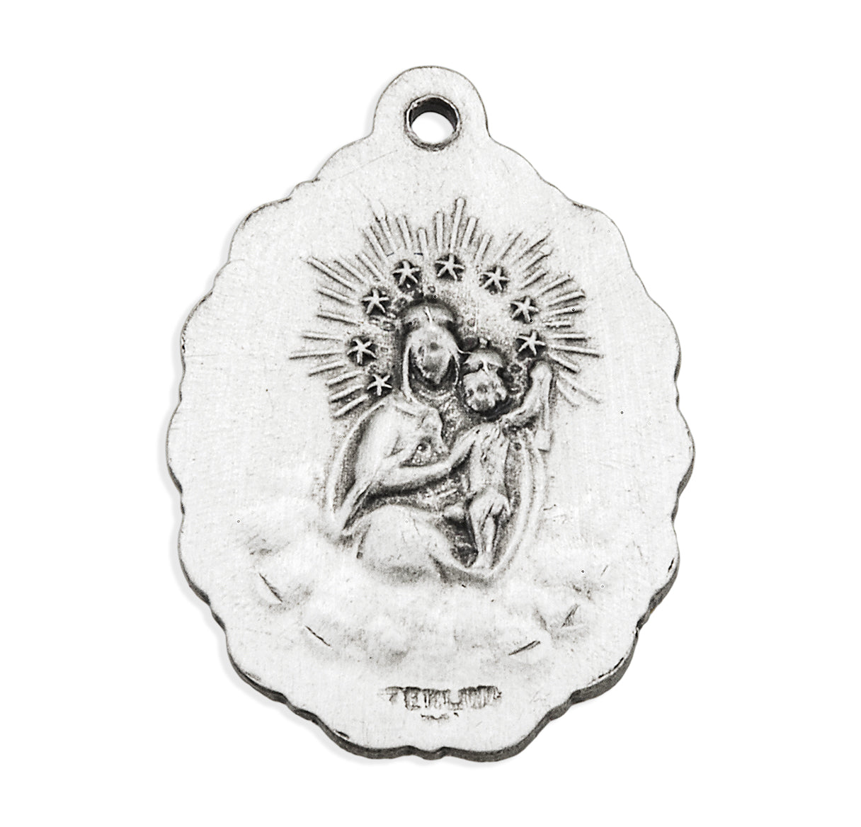 Sterling Silver Scapular Medal Set with Clear Crystals Necklace | .925 Silver