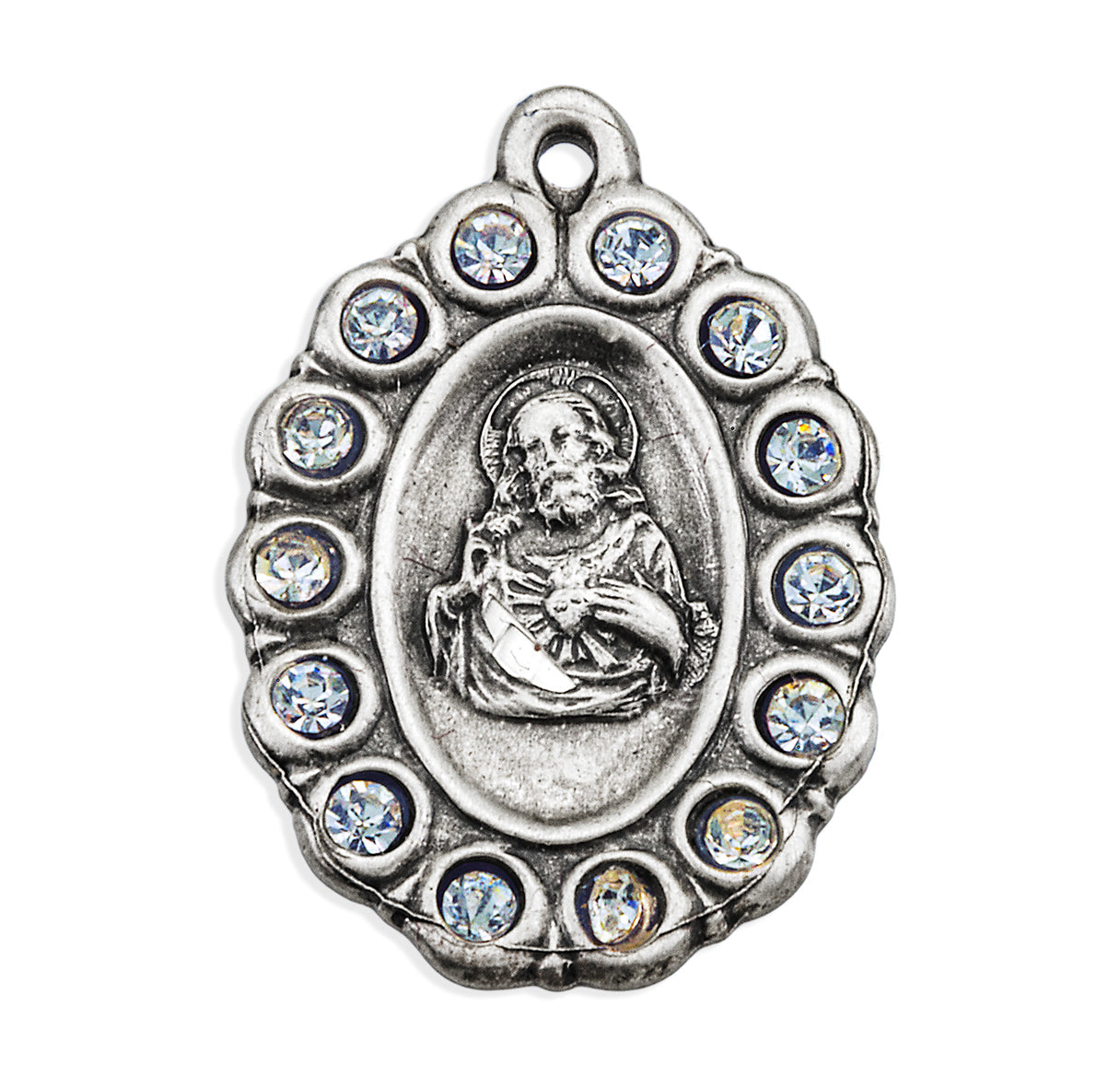 Sterling Silver Scapular Medal Set with Clear Crystals Necklace | .925 Silver