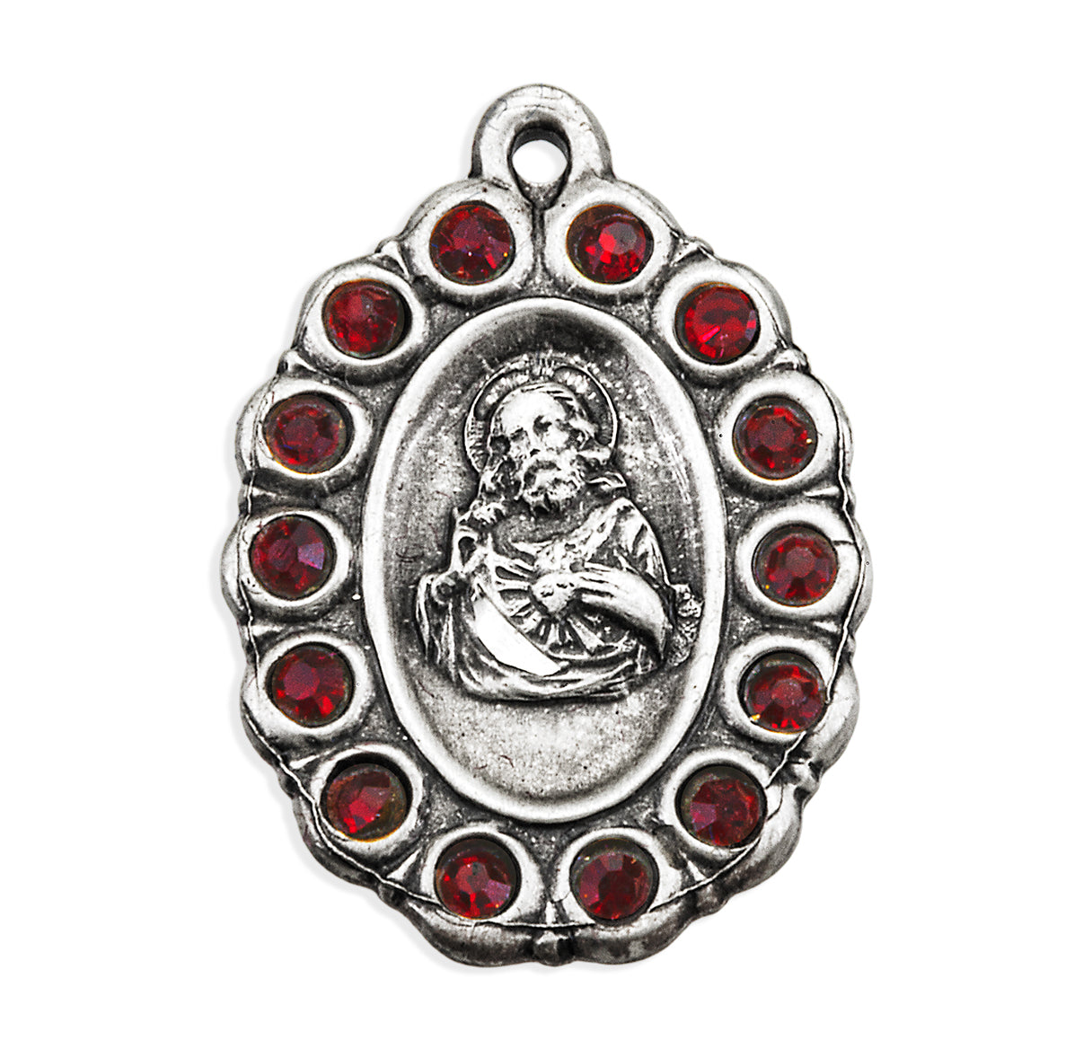 Sterling Silver Scapular Medal Set with Ruby Crystals Necklace | .925 Silver