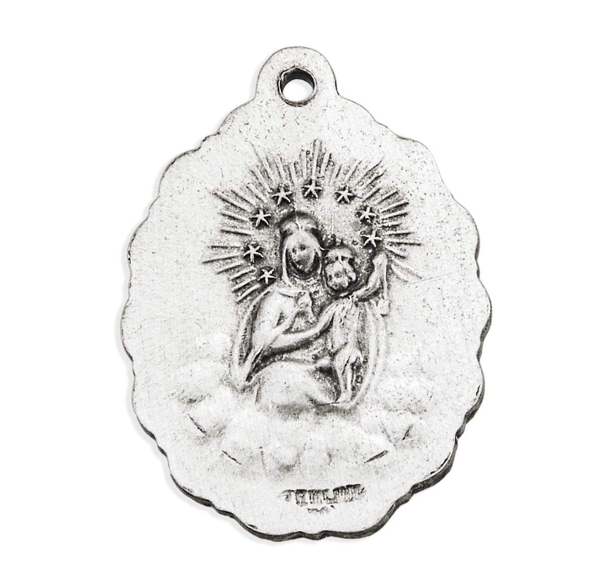 Sterling Silver Scapular Medal Set with Ruby Crystals Necklace | .925 Silver