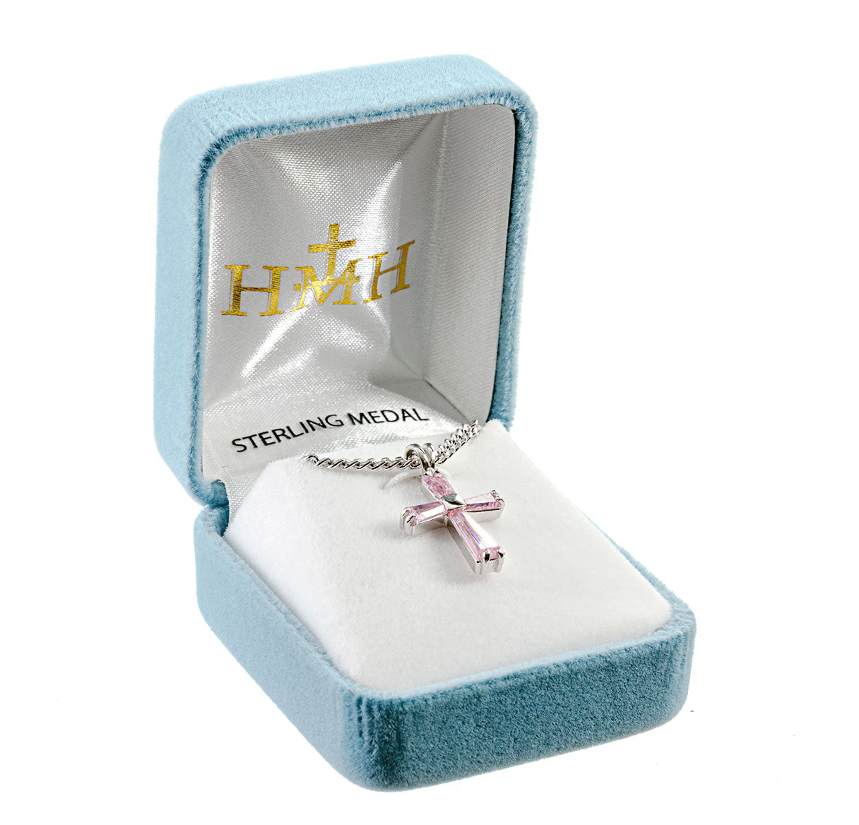 Pink Zirconia Cross Pendant | Catholic Jewelry