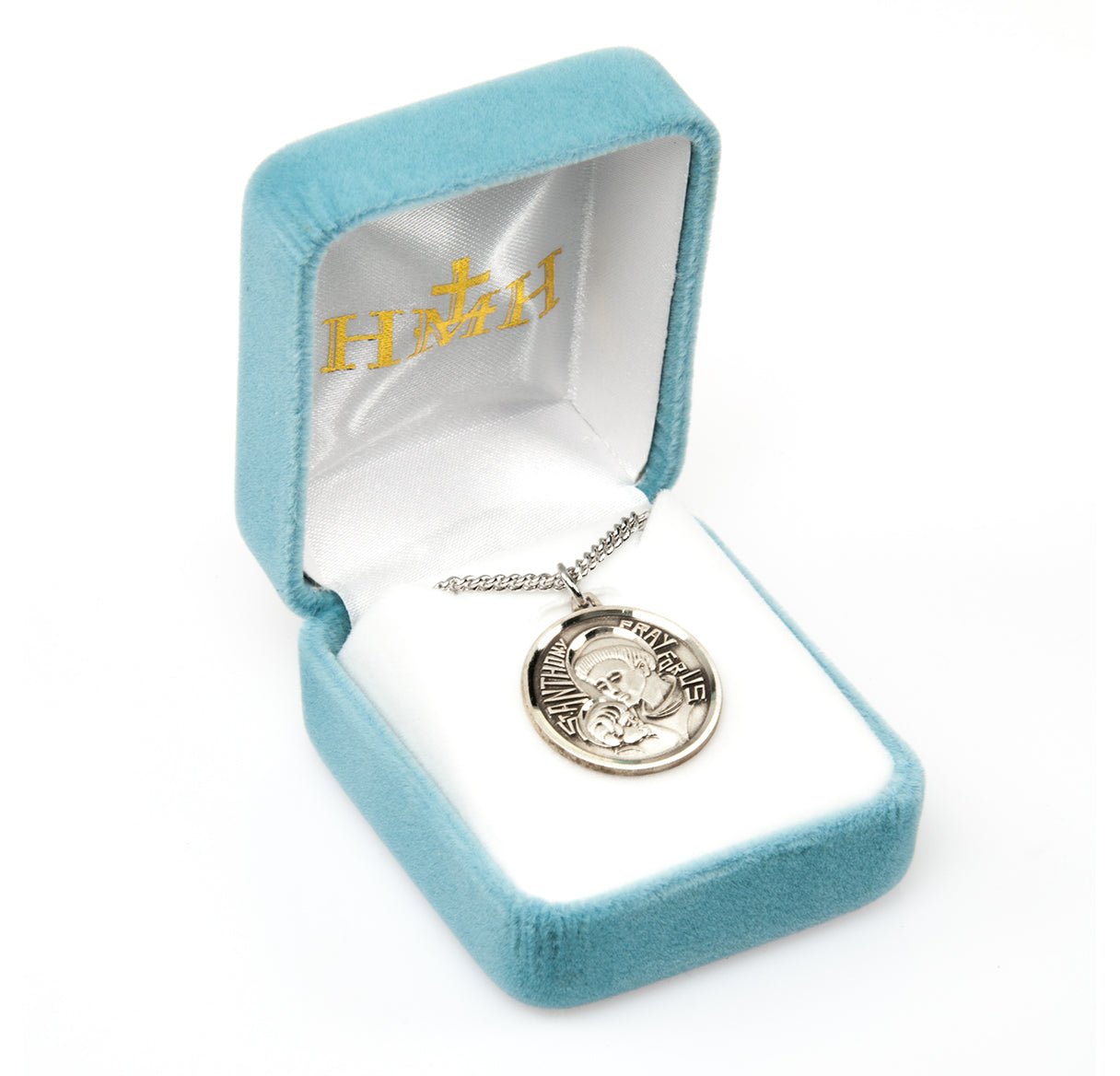 Saint Anthony Round Sterling Silver Medal Pendant with Chain | .925 Silver