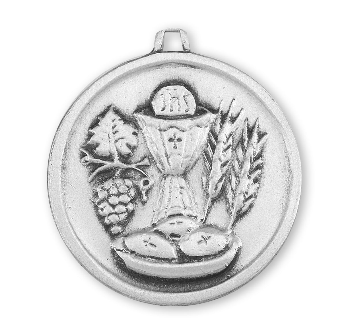Sterling Silver Round Holy Communion Medal Pendant with Chain | .925 Silver