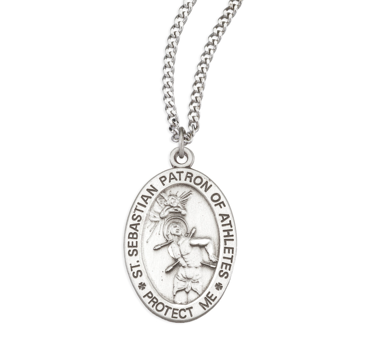 Sterling Silver St. Sebastian Patron of Athletes Medal Pendant with Chain | .925 Silver