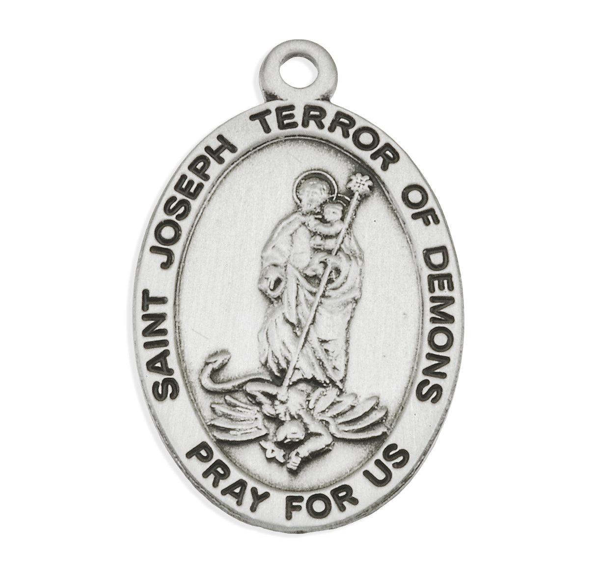 St. Joseph Terror of Demons Oval Medal Pendant with Chain | Catholic Jewelry