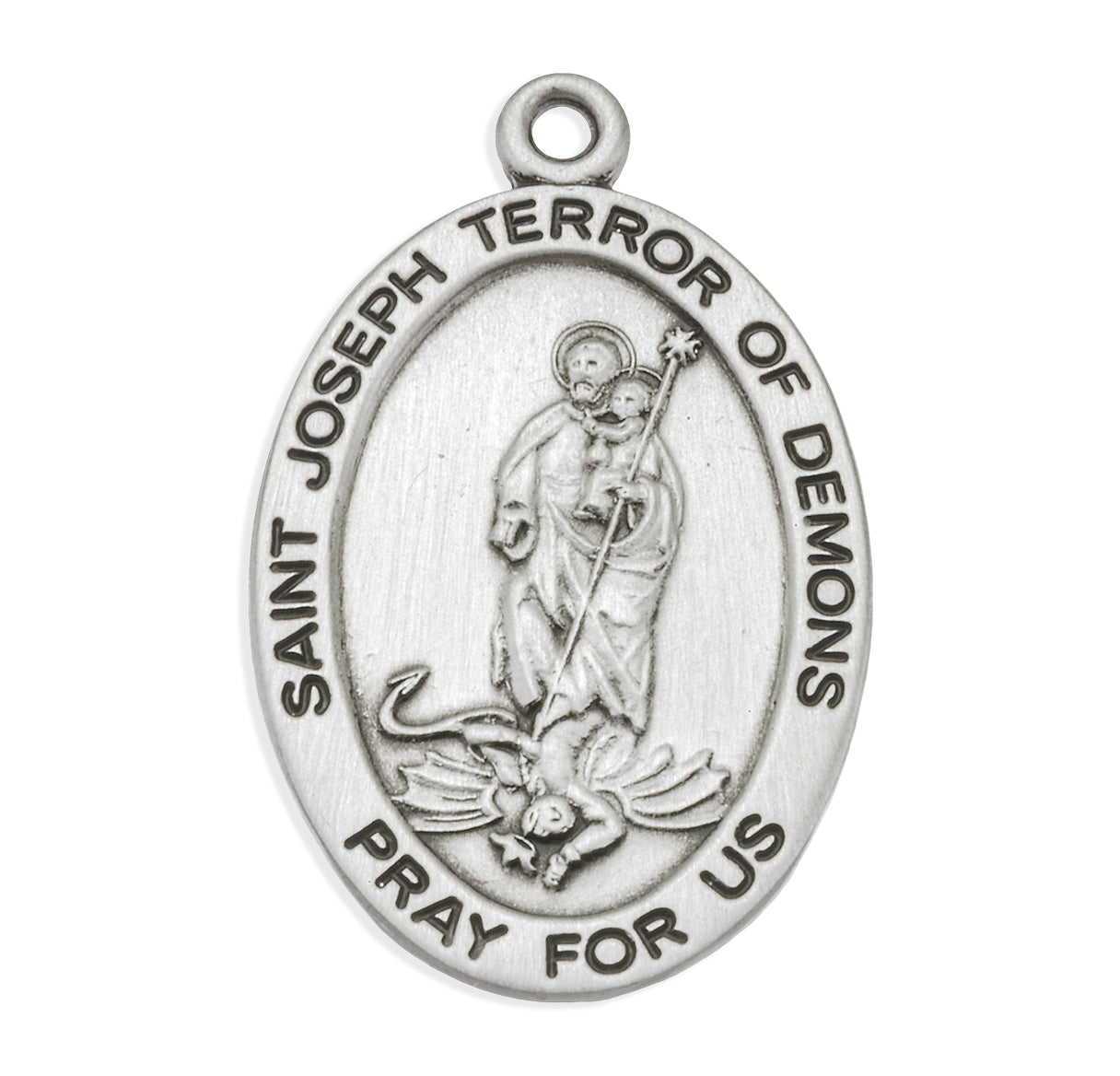Saint Joseph Terror of Demons Oval Sterling Silver Medal Pendant with Chain | .925 Silver