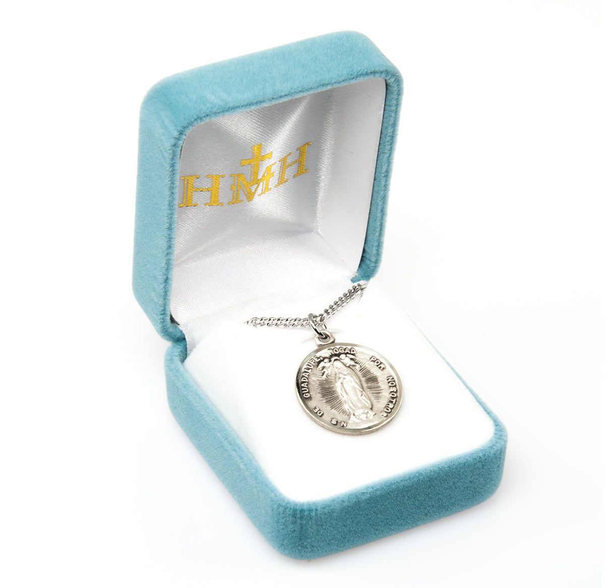 Our Lady of Guadalupe Round Sterling Silver Medal Pendant with Chain | .925 Silver