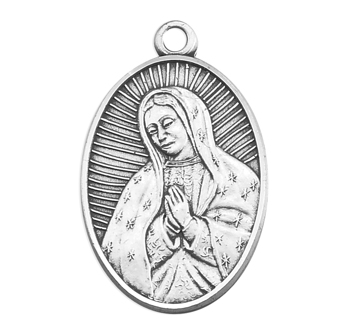 Our Lady of Guadalupe Oval Sterling Silver Medal Pendant with Chain | .925 Silver