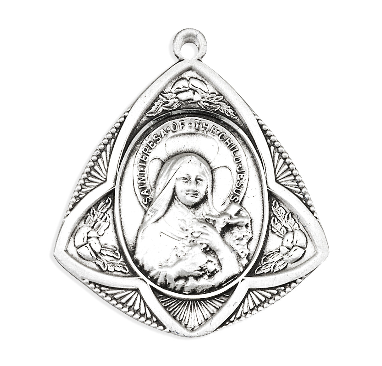 Sterling Silver St. Therese Quadrangle Arch Medal with Our Lady of Mt. Carmel Back Necklace | .925 Silver