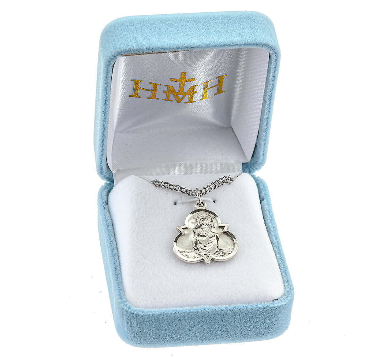 Saint Christopher Sterling Silver Trinity Symbol Medal Pendant with Chain | .925 Silver