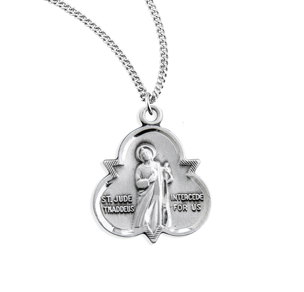 Saint Jude Thaddeus Sterling Silver Trinity Symbol Medal Pendant with Chain | .925 Silver