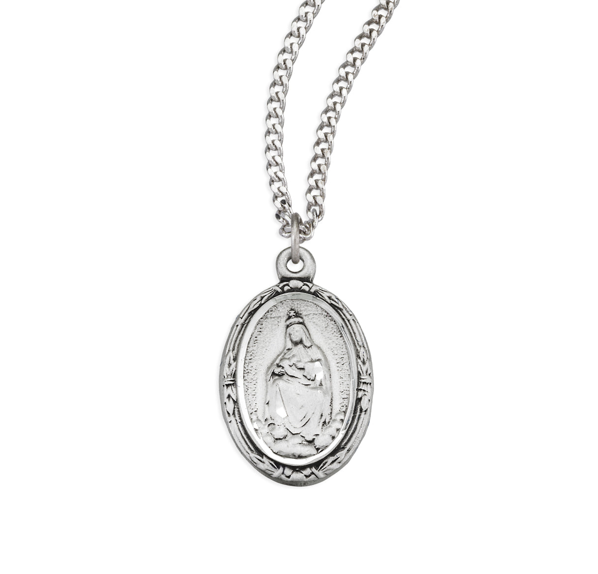 Our Lady of Laleche Oval English Version Sterling Silver Medal Pendant with Chain | .925 Silver