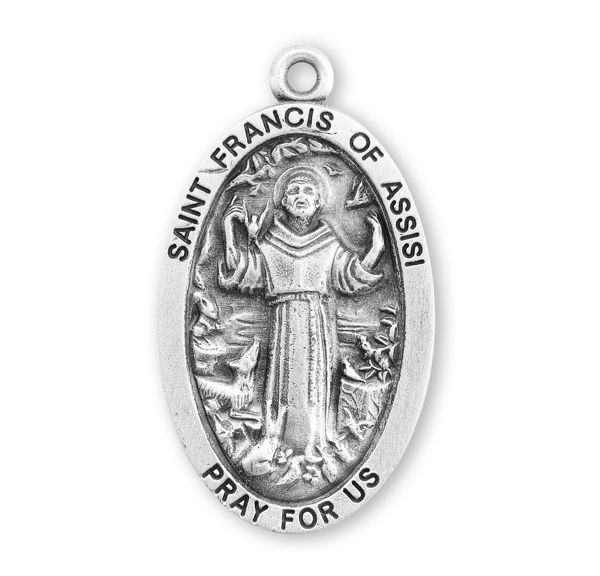 Saint Francis of Assisi Oval Sterling Silver Medal Pendant with Chain | .925 Silver