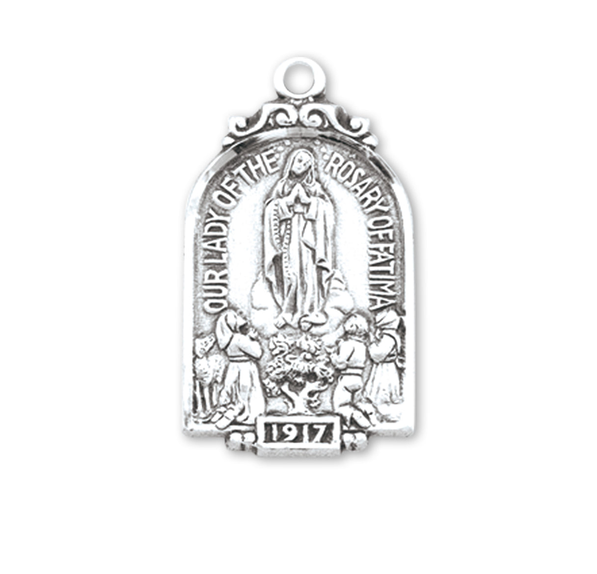 Sterling Silver Our Lady Of Fatima Arch Medal Pendant with Chain | .925 Silver