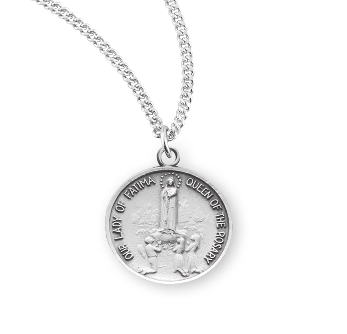Our Lady of Fatima Round Sterling Silver Medal Pendant with Chain | .925 Silver