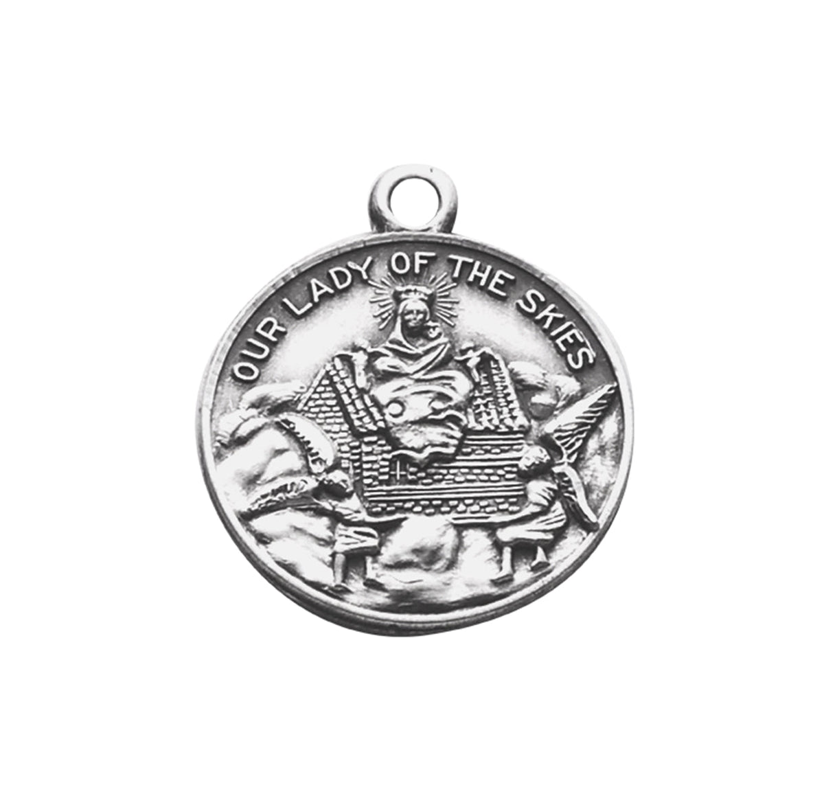 Our Lady of Loretto Round Sterling Silver Medal Pendant with Chain | .925 Silver