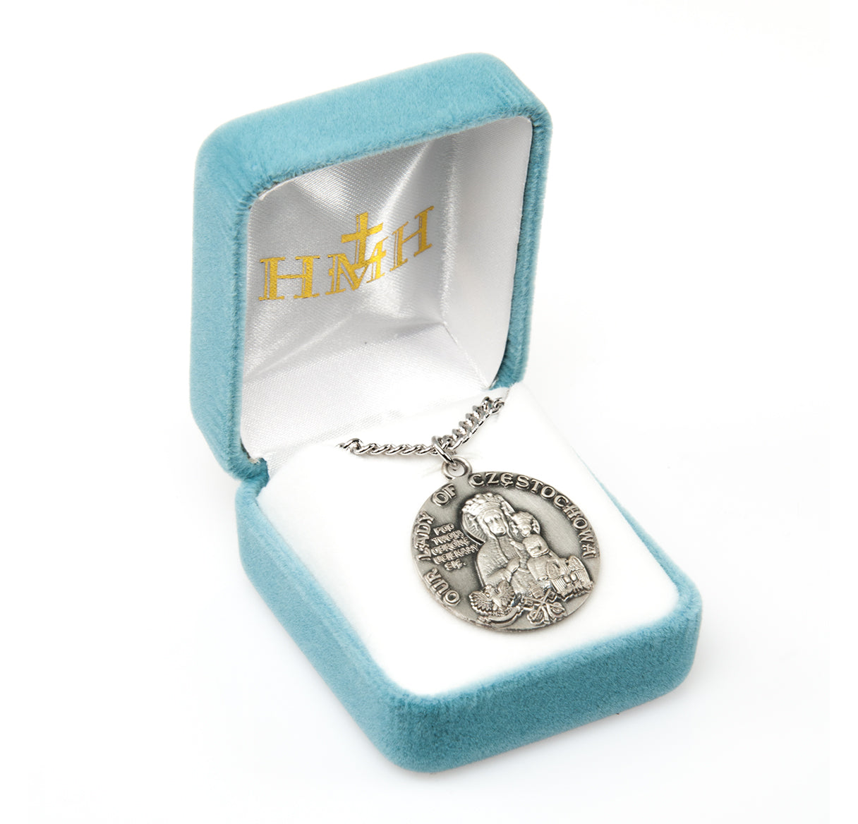 Our Lady of Czestochowa Round Sterling Silver Medal Pendant with Chain | .925 Silver