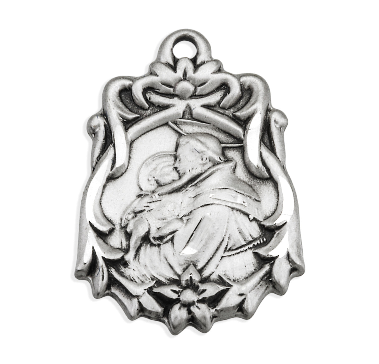 Saint Anthony Floral Bordered Sterling Silver Medal Pendant with Chain | .925 Silver